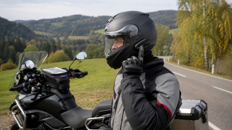 Motorkářská přilba s Bluetooth interkomem připevněným na skořepině