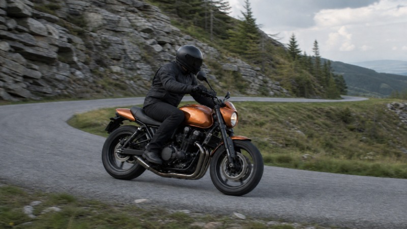 Detail motoru motorky a přístrojová deska s otáčkoměrem a ukazatelem zařazeného převodu
