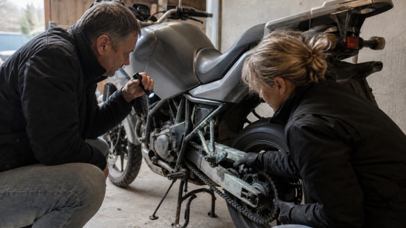 Detail tachometru ojeté motorky s počítadlem najetých kilometrů